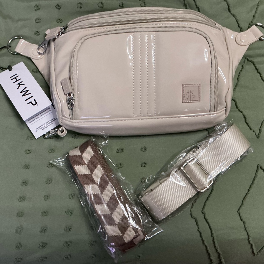 IHKWIP Confidence ANTI-THEFT Sling Crossbody Bag w/Two Straps - Patent Sand